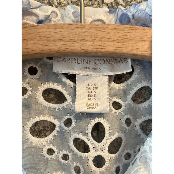 Caroline Costas Eylet White and Blue floral top Sz S - Picture 3 of 11